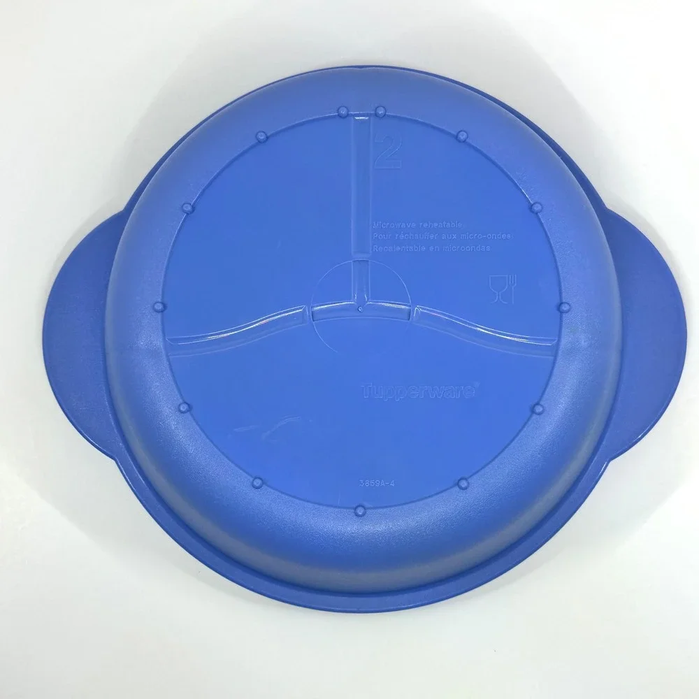 Tupperware CrystalWave Divided Dish Blue Green Yellow Vented Lid 3859A-4 7.5in